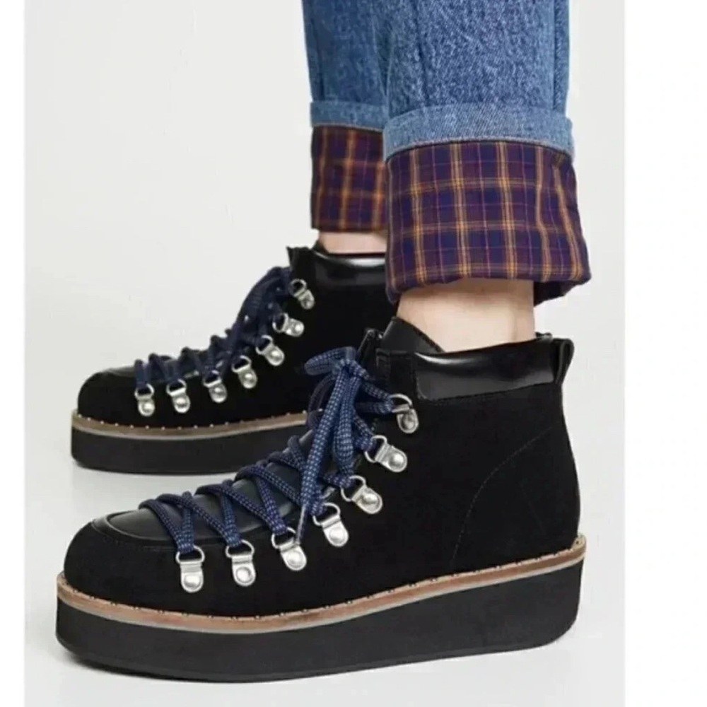 Free People Durango Platform Hiker Boot - Black with Blue Laces